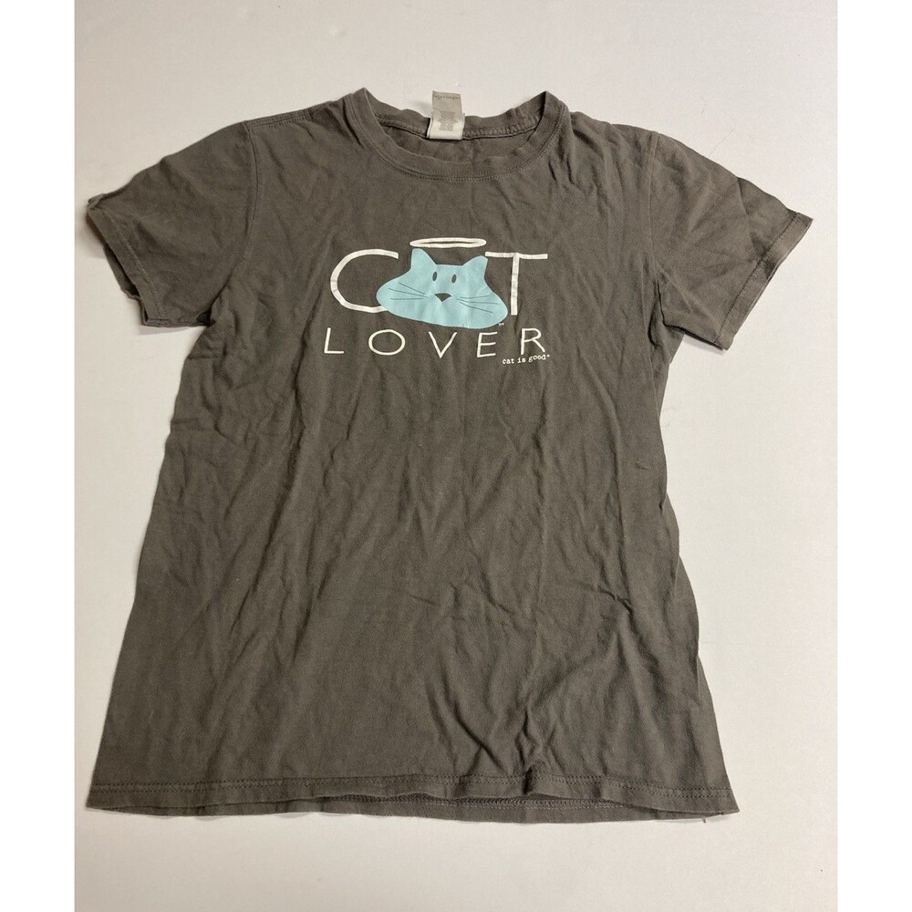 Dog is Good Cat Lover Unisex Gray Graphic Crew Neck Short Sleeve Cotton Tee S